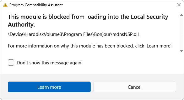 mdnsNSP.dll - This module is blocked from loading into the Local Security Authority